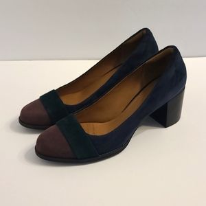Clark's Blue Green Purple Suade Block Heel Dress Shoes